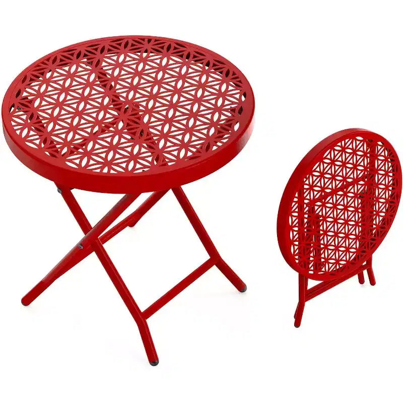 VINGLI Patio Folding Side Table, Small Outdoor Table with Everlasting Floral Pattern and Sturdy X-Shaped Metal Frame Ideal,Red, 1 Pack
