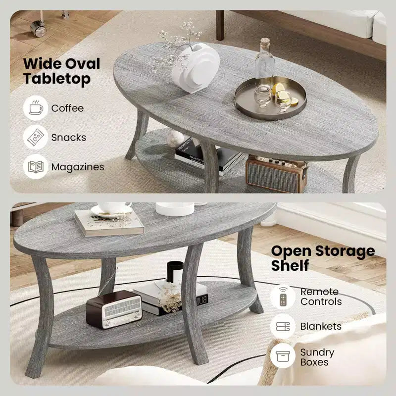 Table Basse Ovale Pieds de Support Robustes