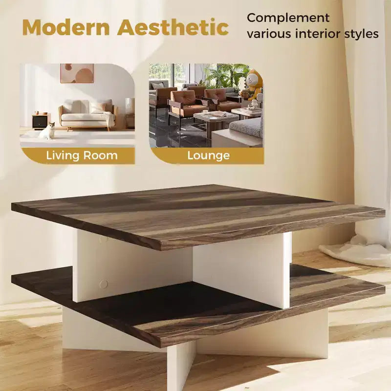 Table Basse à 2 Niveaux Style Ferme et Moderne
