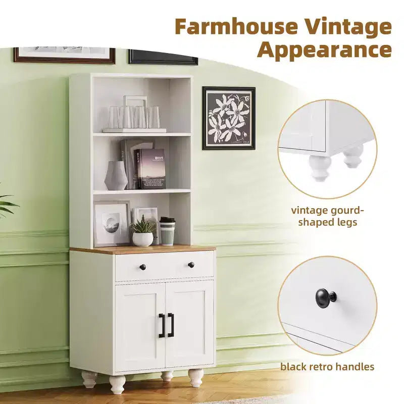Meuble de rangement blanc style ferme 4 pieds en bois massif en forme de gourde