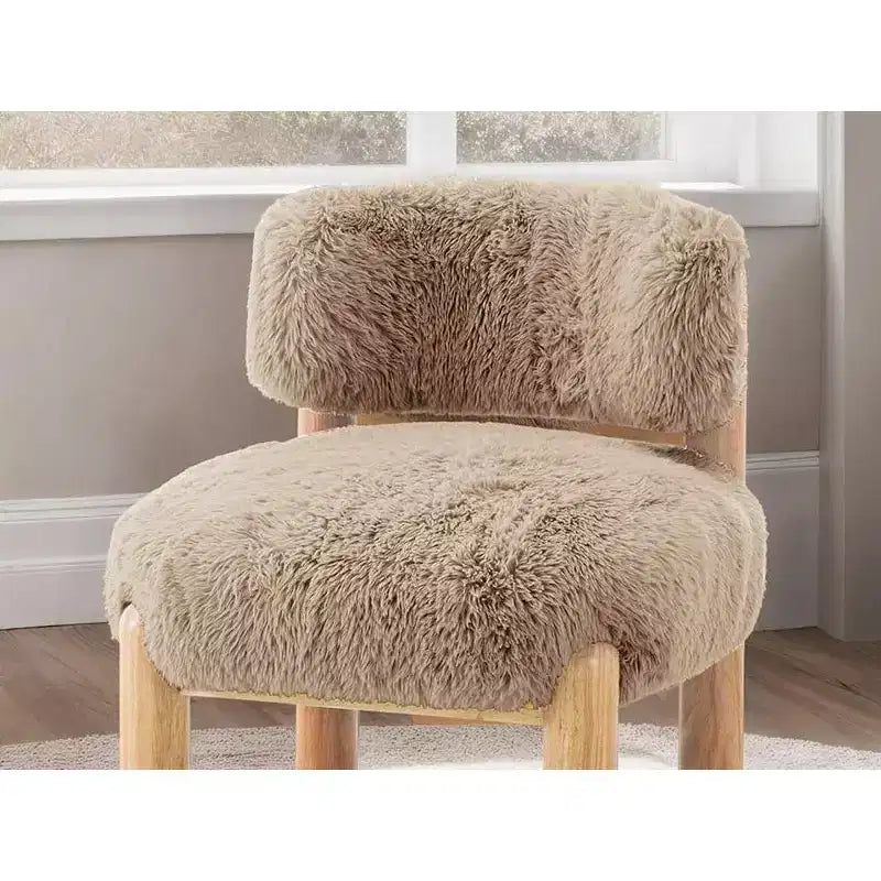 Fauteuil d'appoint moderne, Chaises sans accoudoirs Incurvé Tissu fourrure Rembourré Fauteuil de salon