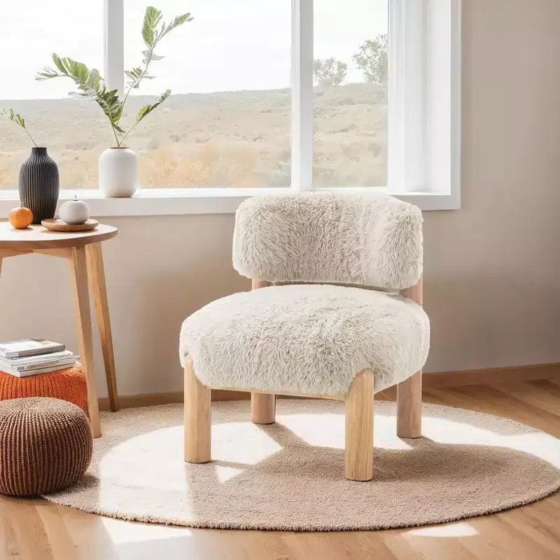 Fauteuil d'appoint moderne, Chaises sans accoudoirs Incurvé Tissu fourrure Rembourré Fauteuil de salon