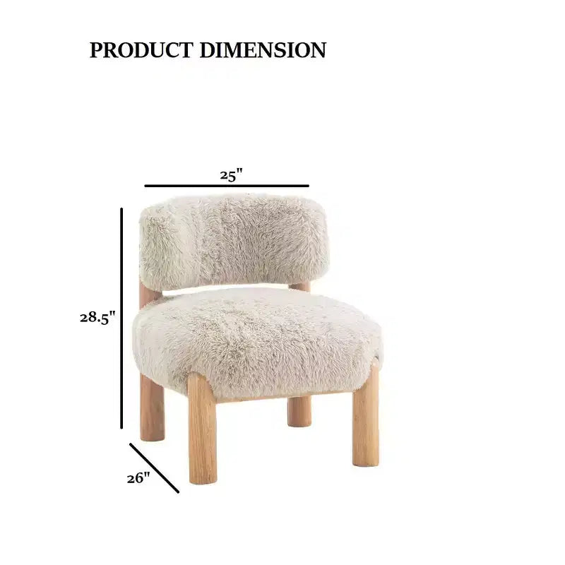 Fauteuil d'appoint moderne, Chaises sans accoudoirs Incurvé Tissu fourrure Rembourré Fauteuil de salon
