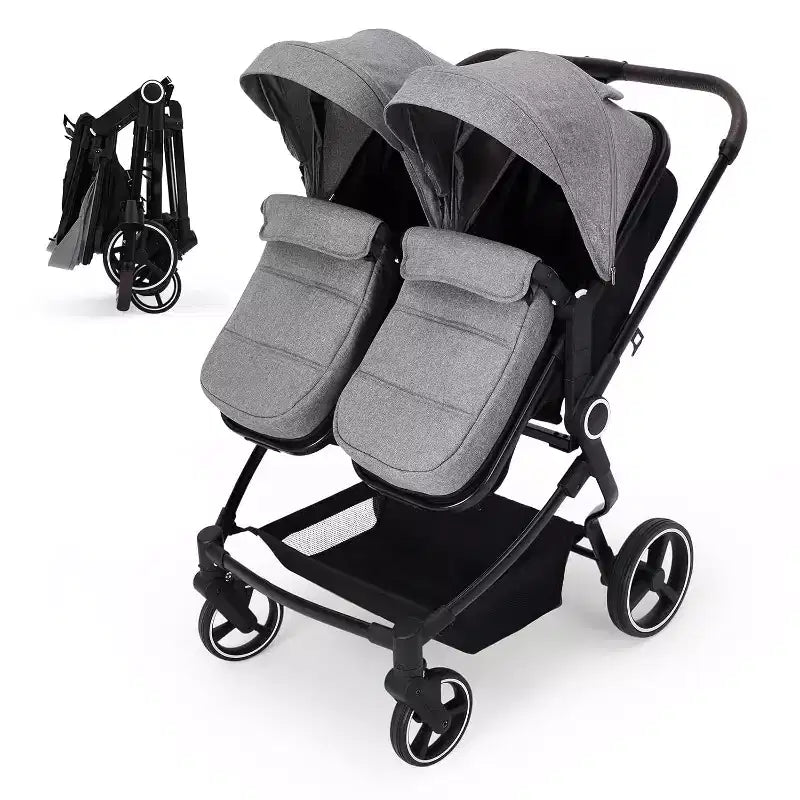 Poussette Double Côte à Côte Pliable Compacte Légère Jumeaux Bébé