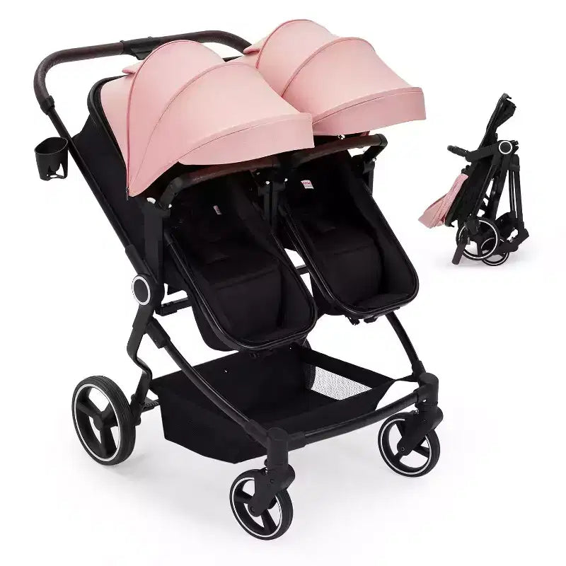Poussette Double Côte à Côte Pliable Compacte Légère Jumeaux Bébé