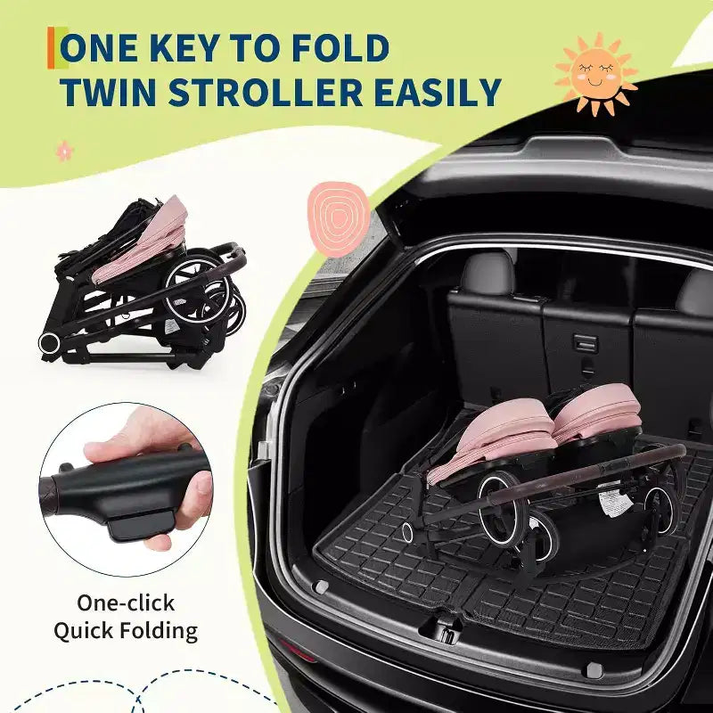 Poussette Double Côte à Côte Pliable Compacte Légère Jumeaux Bébé