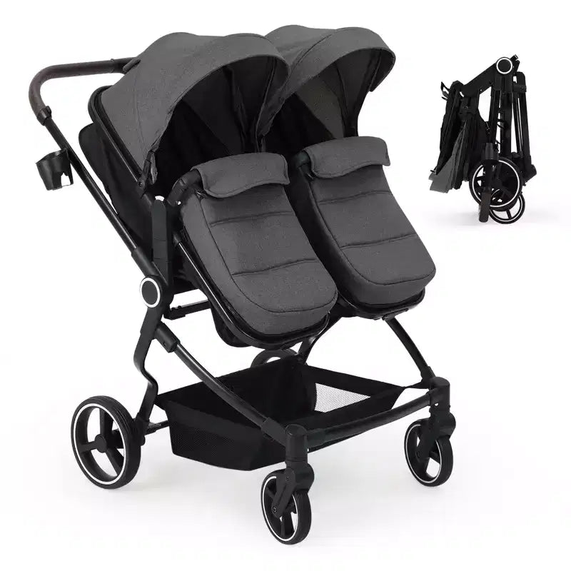 Poussette Double Côte à Côte Pliable Compacte Légère Jumeaux Bébé