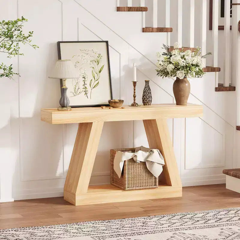 Console étroite avec rangement, table de canapé rustique à 2 niveaux