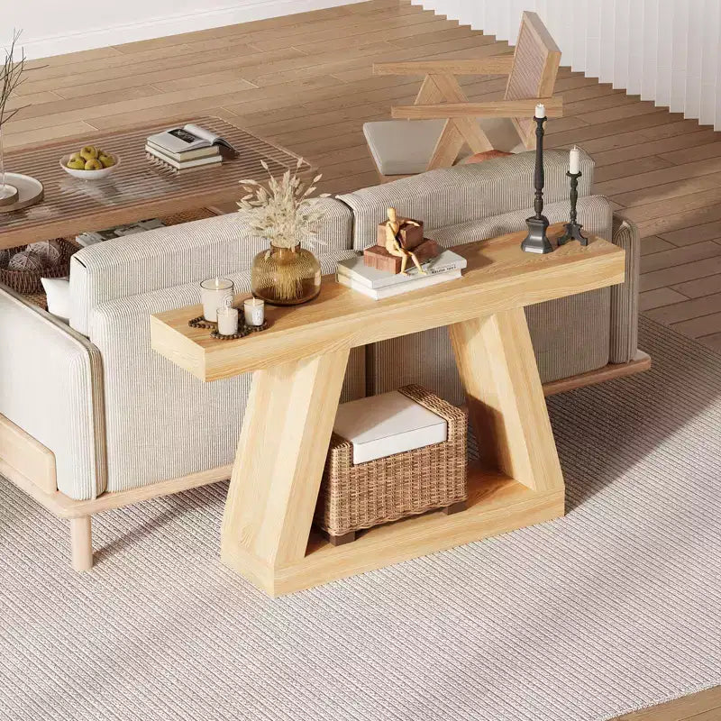 Console étroite avec rangement, table de canapé rustique à 2 niveaux