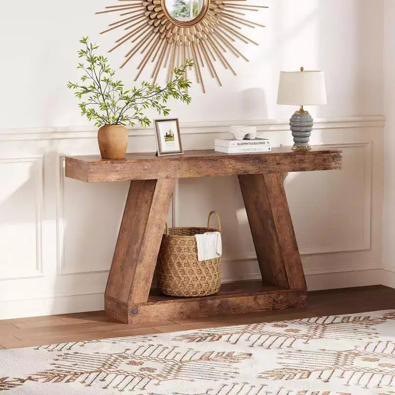 Console étroite avec rangement, table de canapé rustique à 2 niveaux