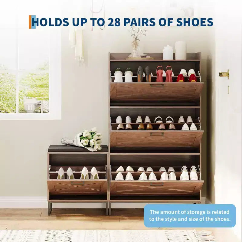 Meuble à Chaussures avec Banc, Meuble de Rangement pour Chaussures d'Entrée Style Ferme