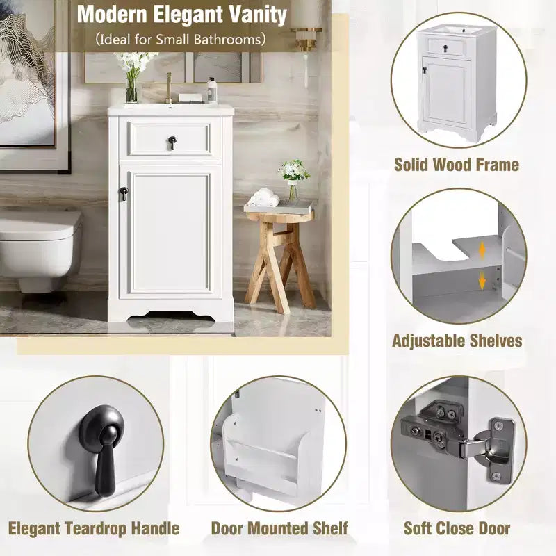 Meuble-lavabo compact avec tiroirs, Meuble bas de salle de bain