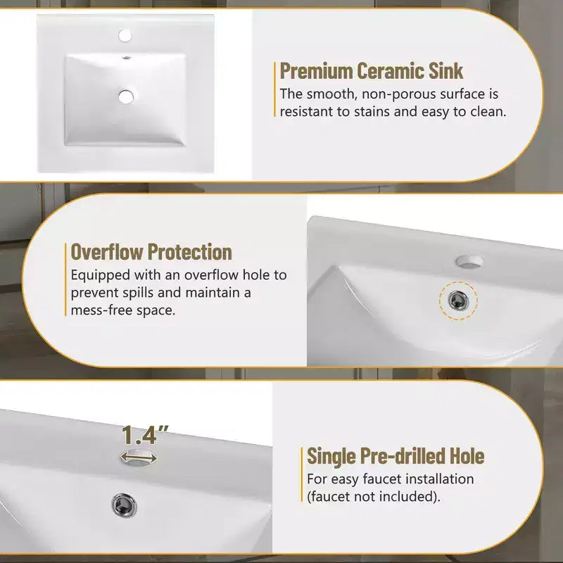 Meuble-lavabo compact avec tiroirs, Meuble bas de salle de bain