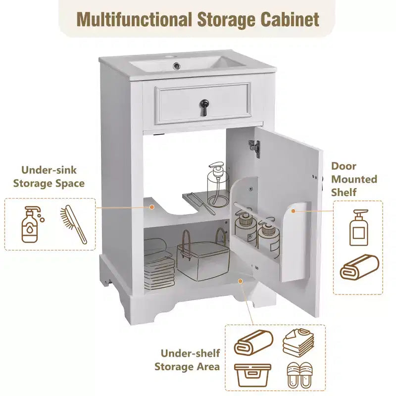 Meuble-lavabo compact avec tiroirs, Meuble bas de salle de bain