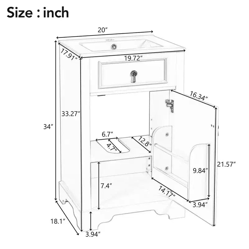 Meuble-lavabo compact avec tiroirs, Meuble bas de salle de bain