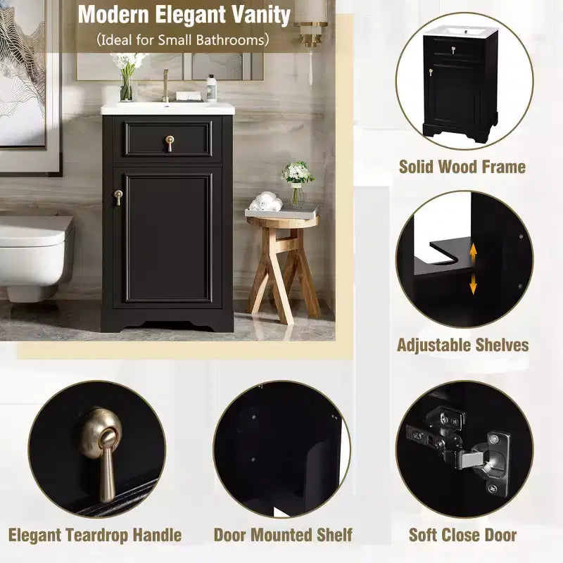Meuble-lavabo compact avec tiroirs, Meuble bas de salle de bain