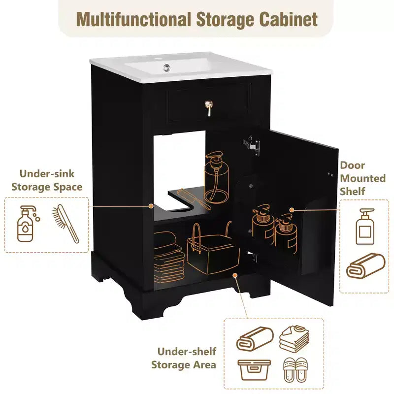Meuble-lavabo compact avec tiroirs, Meuble bas de salle de bain