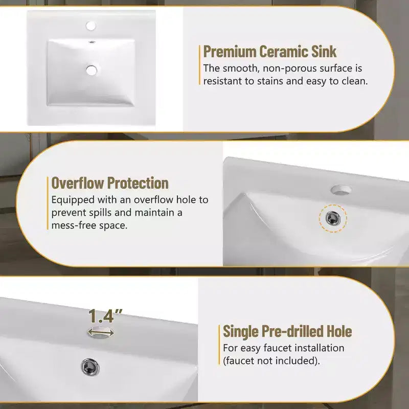 Meuble-lavabo compact avec tiroirs, Meuble bas de salle de bain