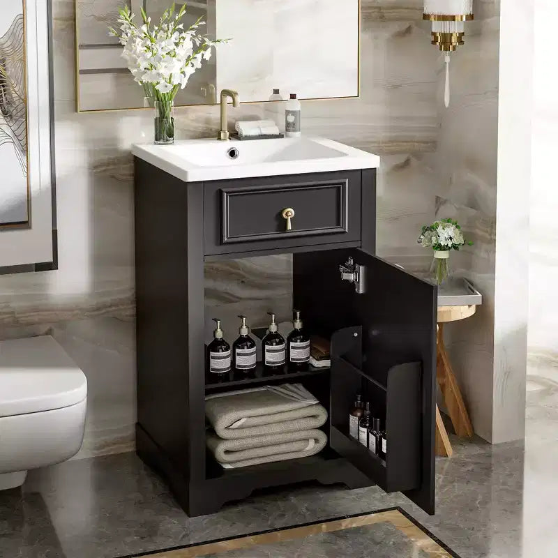 20 Small Bathroom Vanity Sink Combo with Drawers, Bathroom Floor Cabinet with Shelf and Soft Close Door