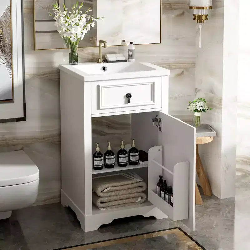 Meuble-lavabo compact avec tiroirs, Meuble bas de salle de bain