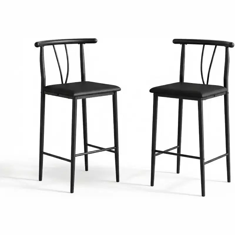 Bar Stools Set of 2/4, 25 Inch Counter Height Faux Leather Stools with Back, Black Metal Legs