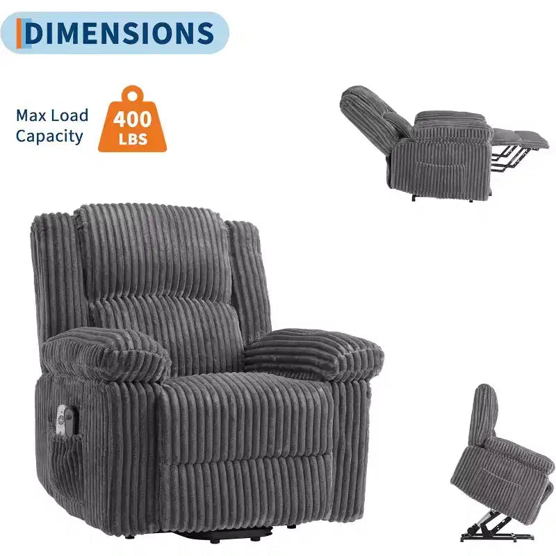 Fauteuil inclinable releveur électrique en velours côtelé moelleux, Fauteuil releveur électrique