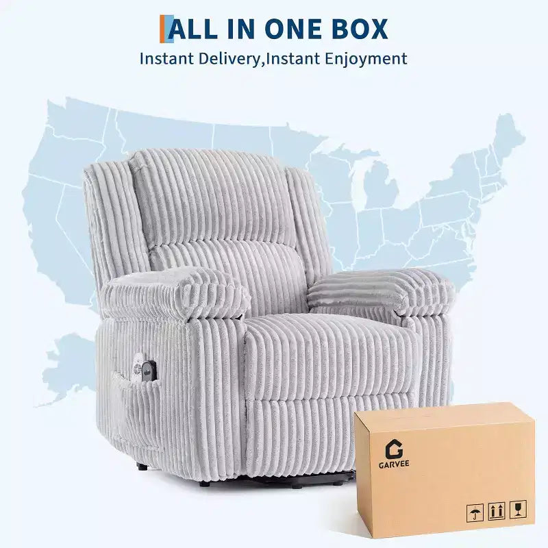 Fauteuil inclinable releveur électrique en velours côtelé moelleux, Fauteuil releveur électrique