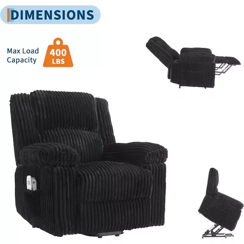 Fauteuil inclinable releveur électrique en velours côtelé moelleux, Fauteuil releveur électrique