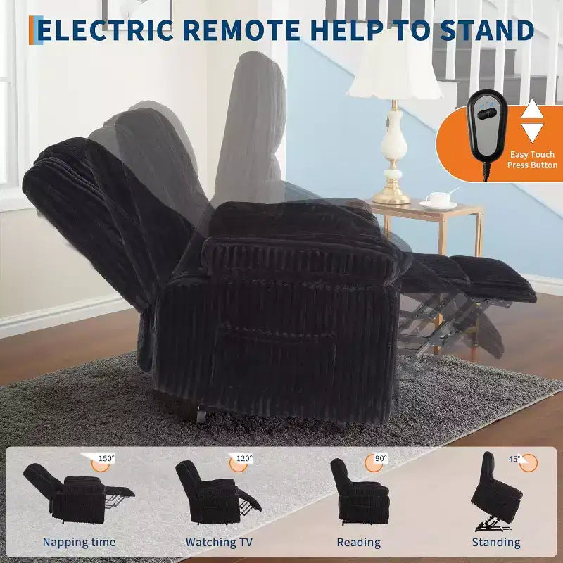 Fauteuil inclinable releveur électrique en velours côtelé moelleux, Fauteuil releveur électrique