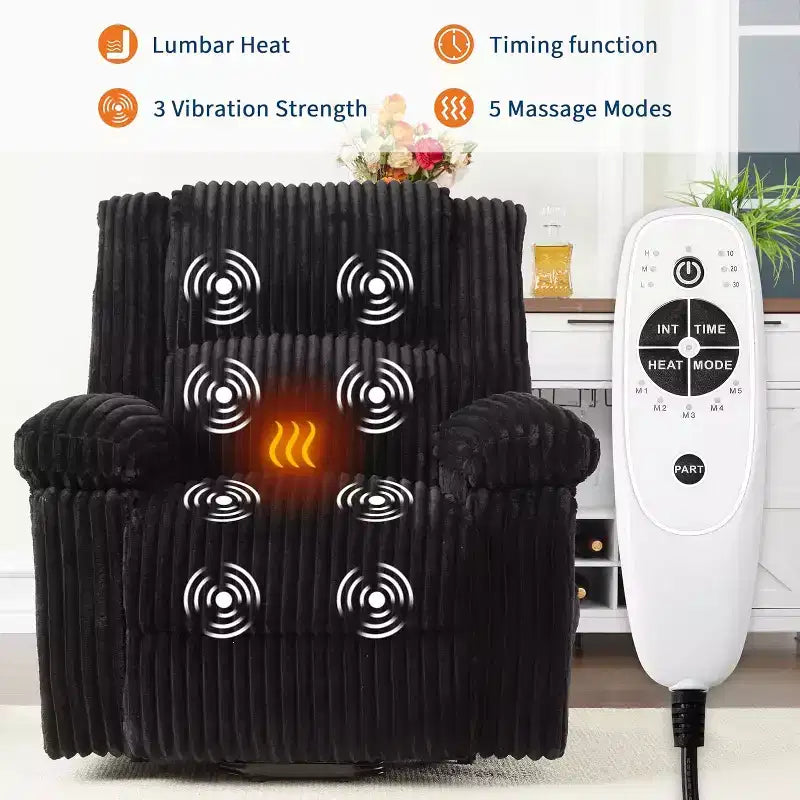 Fauteuil inclinable releveur électrique en velours côtelé moelleux, Fauteuil releveur électrique