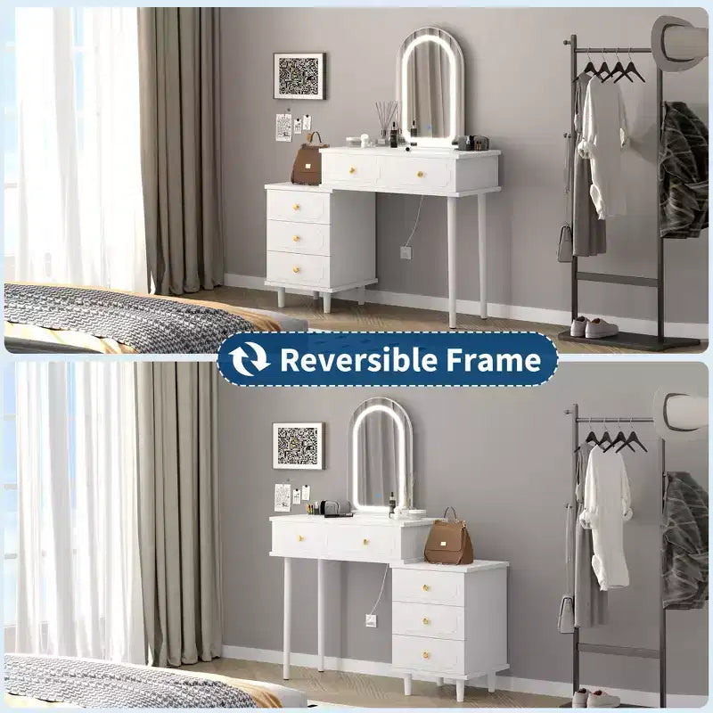 Coiffeuse avec lumières et miroir, coiffeuse en bois moderne