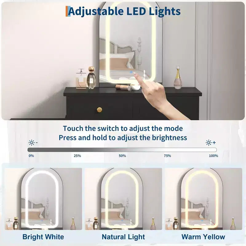 Coiffeuse avec lumières et miroir, coiffeuse en bois moderne