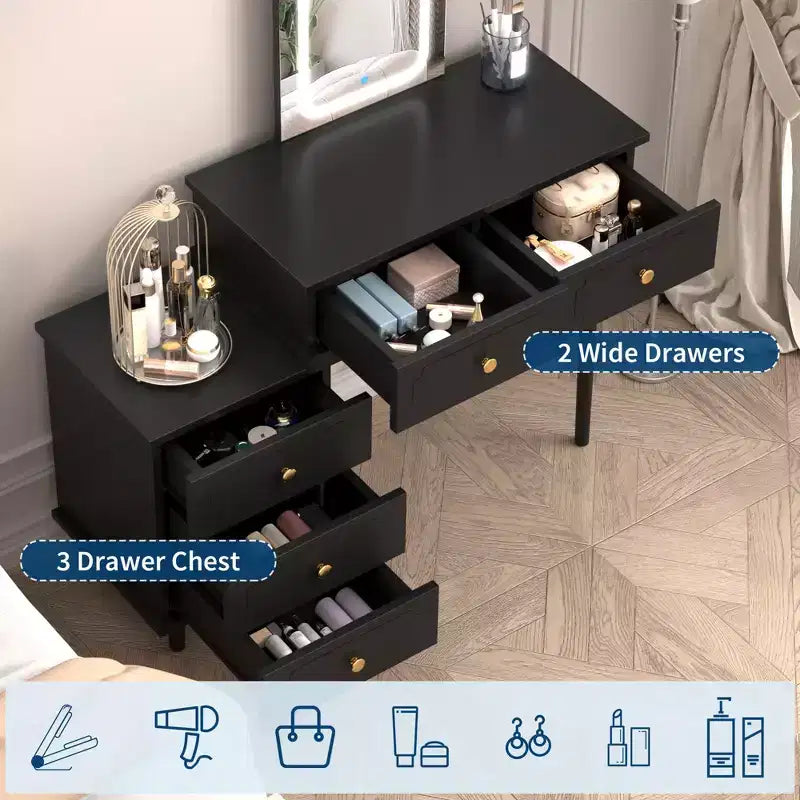 Coiffeuse avec lumières et miroir, coiffeuse en bois moderne