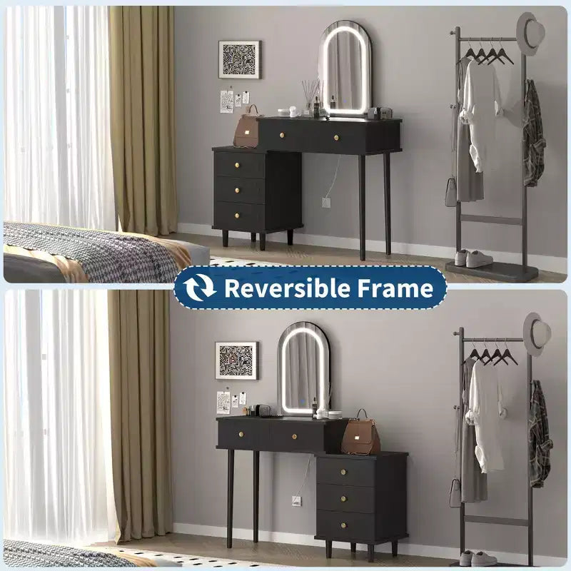 Coiffeuse avec lumières et miroir, coiffeuse en bois moderne