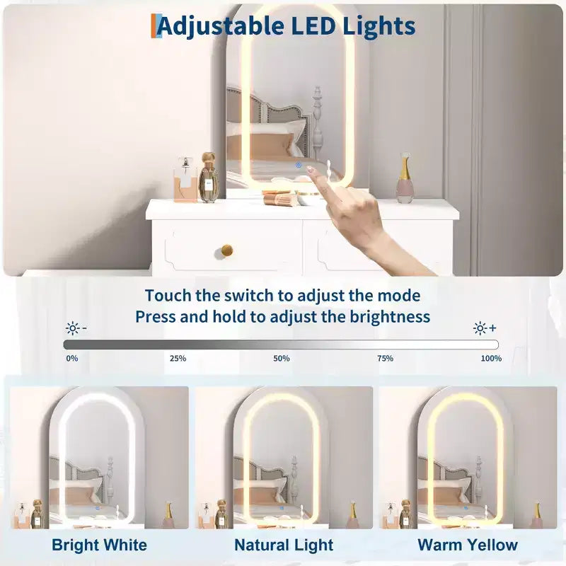 Coiffeuse avec lumières et miroir, coiffeuse en bois moderne