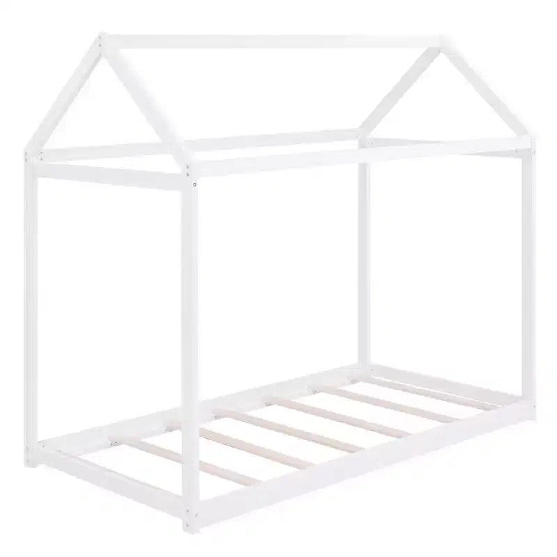 Lit de maison au sol en bois avec toit