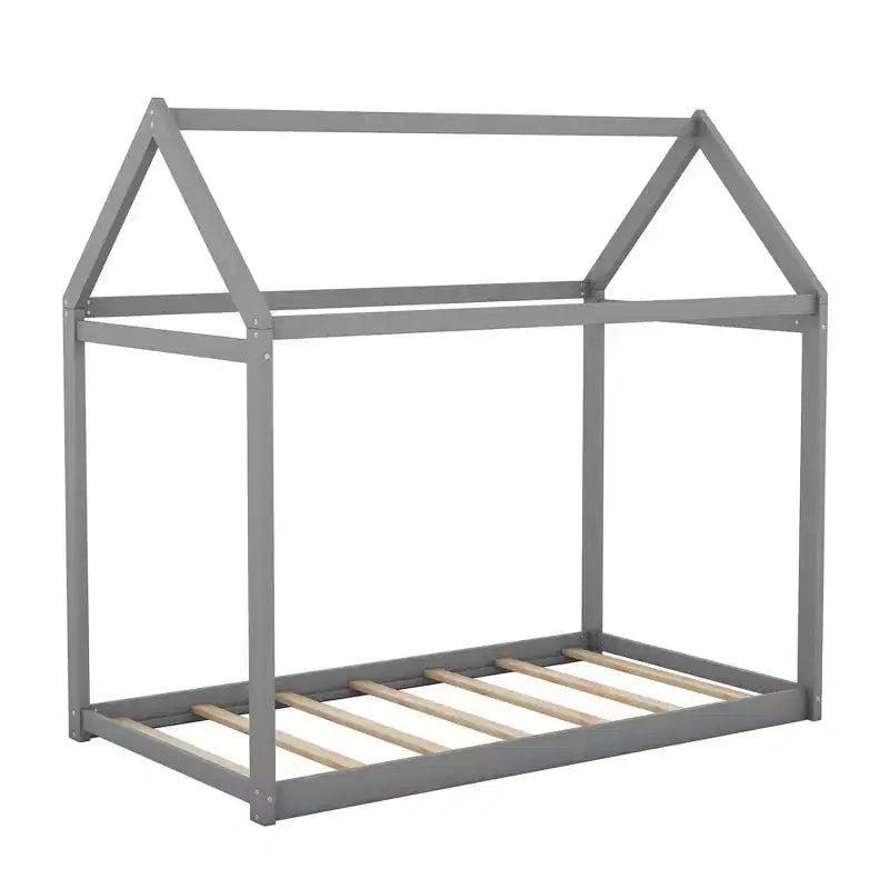 Lit de maison au sol en bois avec toit