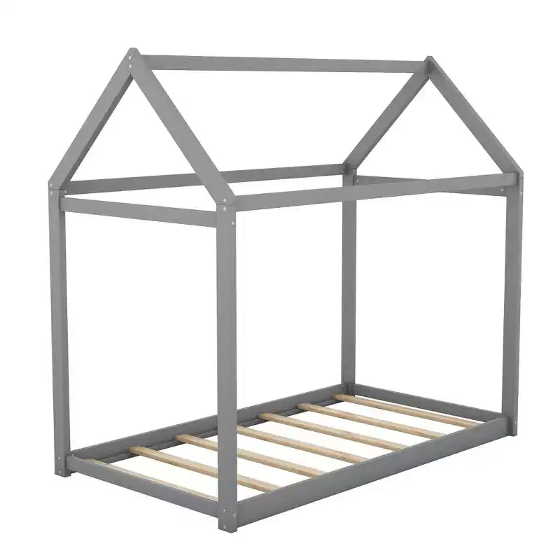 Lit de maison au sol en bois avec toit