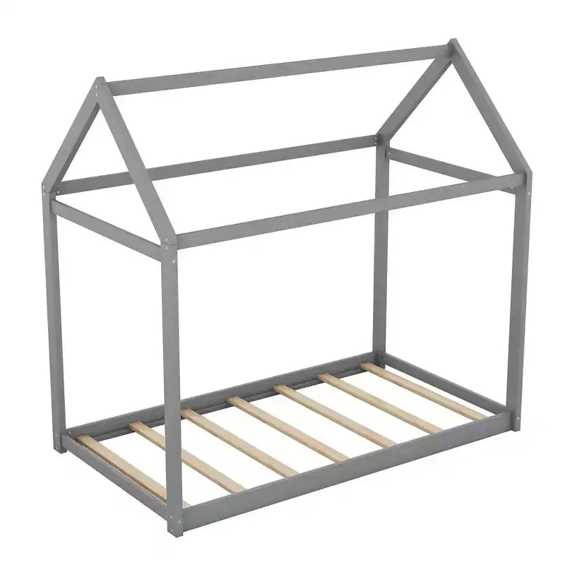 Lit de maison au sol en bois avec toit
