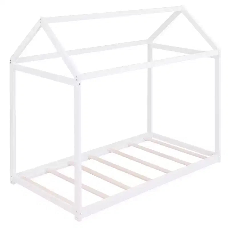 Lit de maison au sol en bois avec toit