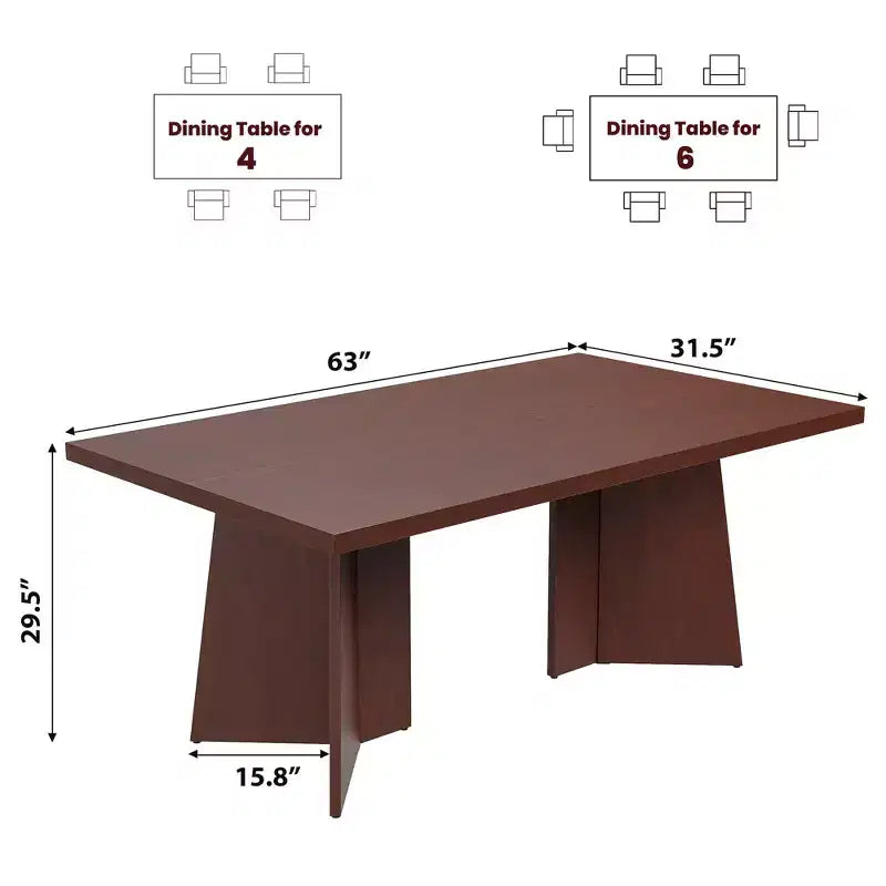 Longue table à manger, table de cuisine moderne avec grand plateau et base piédestal