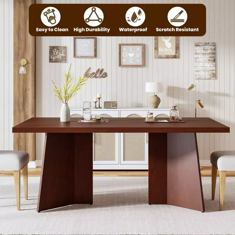 Longue table à manger, table de cuisine moderne avec grand plateau et base piédestal