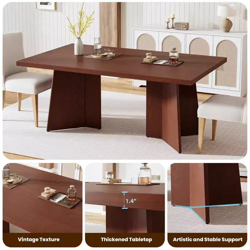 Longue table à manger, table de cuisine moderne avec grand plateau et base piédestal