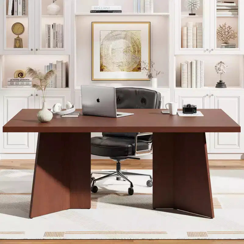 Longue table à manger, table de cuisine moderne avec grand plateau et base piédestal