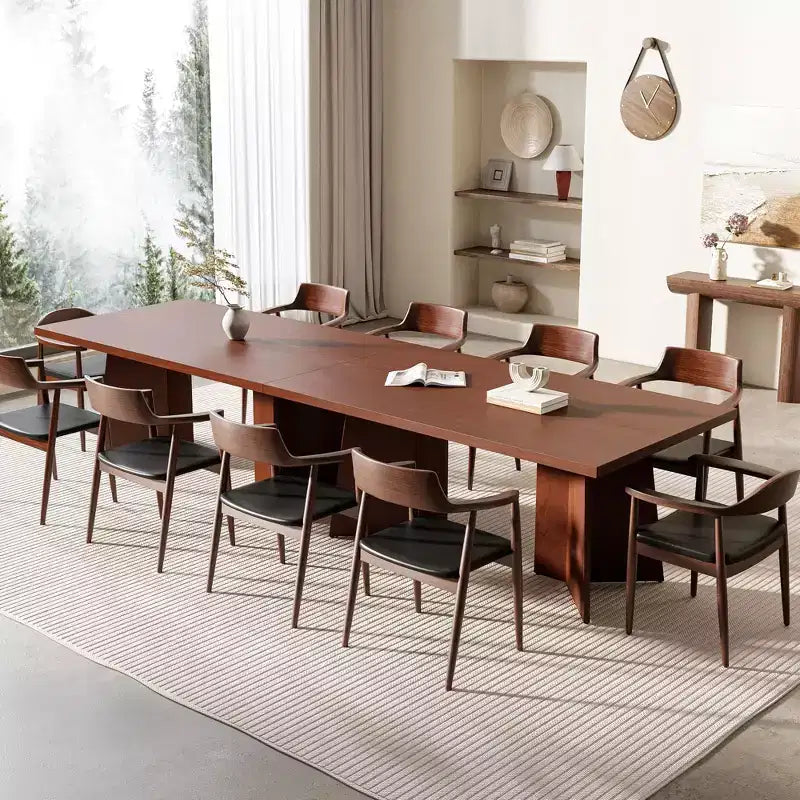 Longue table à manger, table de cuisine moderne avec grand plateau et base piédestal