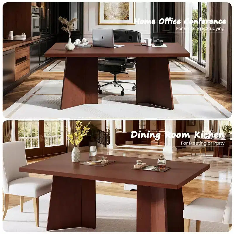 Longue table à manger, table de cuisine moderne avec grand plateau et base piédestal