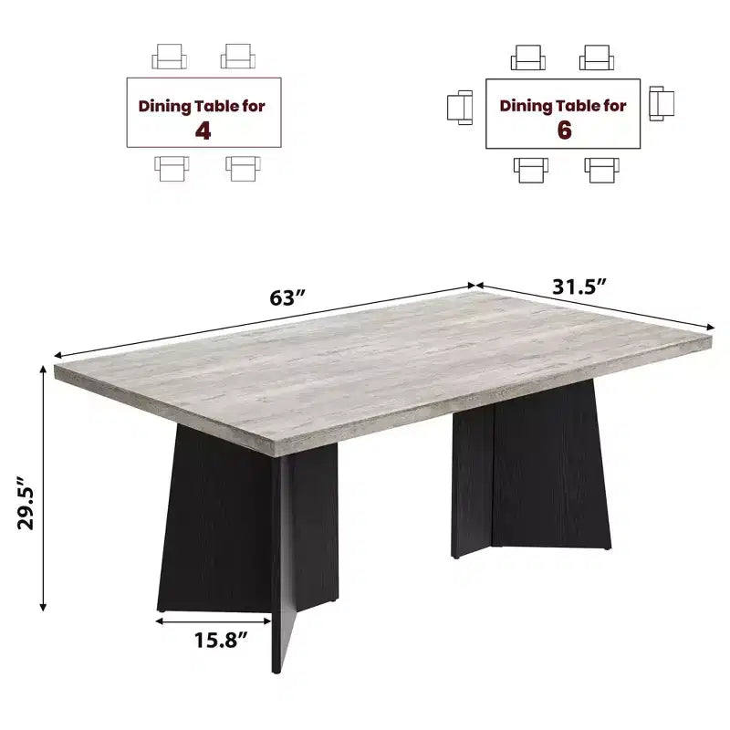 Longue table à manger, table de cuisine moderne avec grand plateau et base piédestal