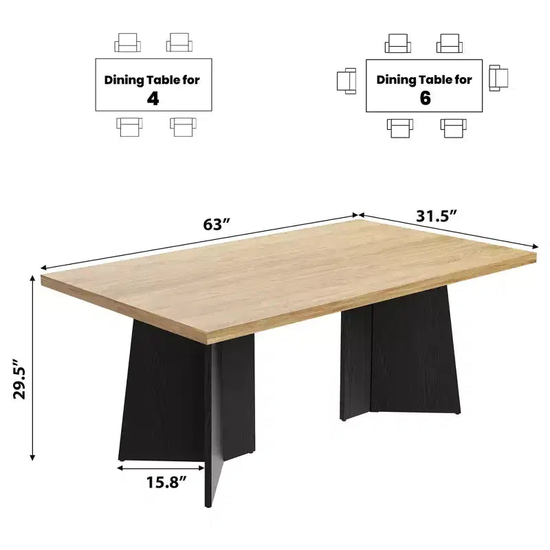 Longue table à manger, table de cuisine moderne avec grand plateau et base piédestal