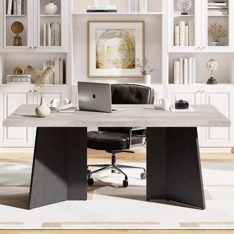 Longue table à manger, table de cuisine moderne avec grand plateau et base piédestal