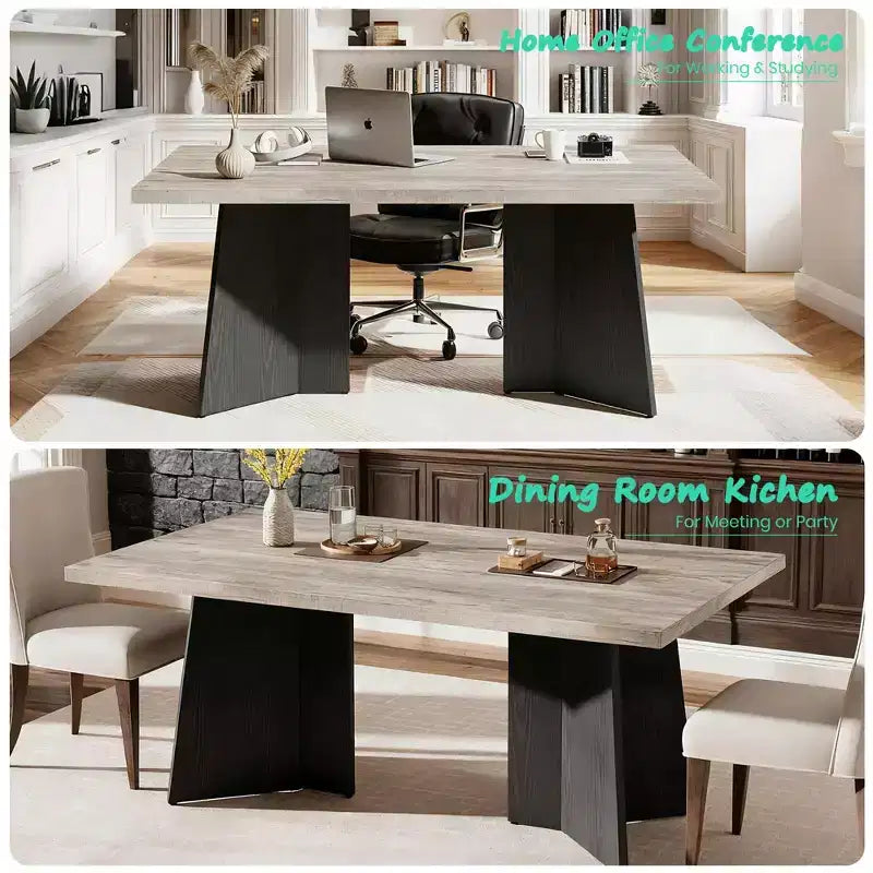 Longue table à manger, table de cuisine moderne avec grand plateau et base piédestal